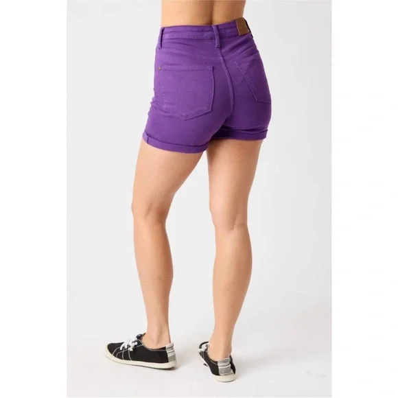 🏝️NEW!🏝️ JUDY BLUE | High Waist Tummy Control Purple Shorts - Style #150268 - Picture 3 of 6